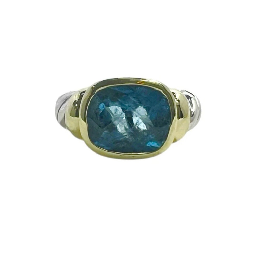 David Yurman 14k Yellow Gold Sterling Silver Blue Topaz Noblesse Signet Ring